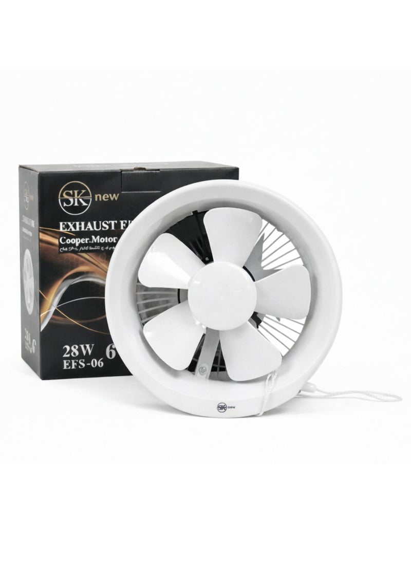 SK 6 Inch Round Exhaust Fan - AC 110V/220V Dual Voltage Support - 15x15 cm - 28W Energy Efficient - High-Speed Ventilation for Kitchen & Bathroom - White Round Ceiling/Wall Fan - Image 2